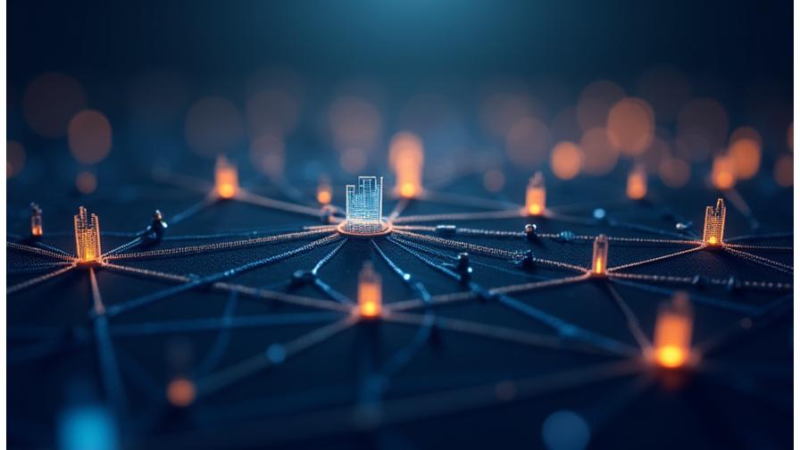 Représentation visuelle d'un réseau complexe de connexions, symbolisant les liens de Flovence Subventions avec diverses institutions publiques françaises et européennes. Des icônes discrètes de la BPI, de l'ADEME, du Parlement Européen sont intégrées au réseau.