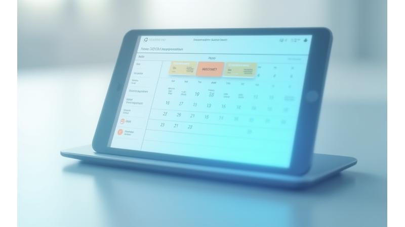 Image conceptuelle d'un calendrier moderne avec des événements réservés, symbolisant la facilité de prise de rendez-vous en ligne.