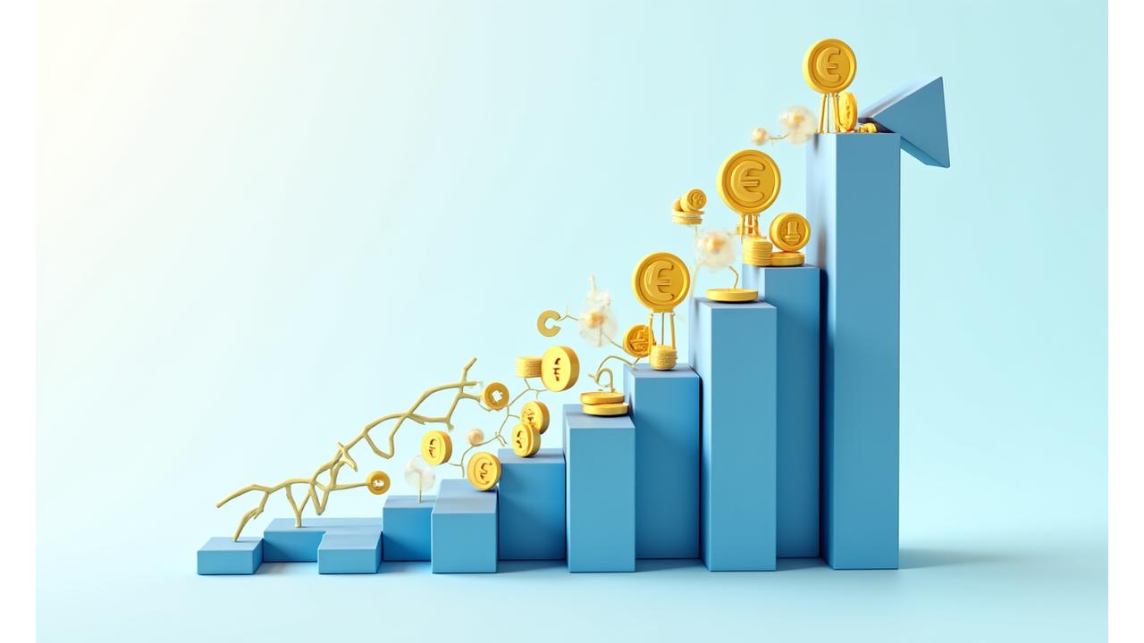 Une icône de graphique ascendant avec des symboles de biotech (ADN, microscope) et des pièces d'or ou des symboles d'euros qui s'accumulent. L'image est épurée mais symbolise le succès financier et l'impact positif dans le secteur de la santé.