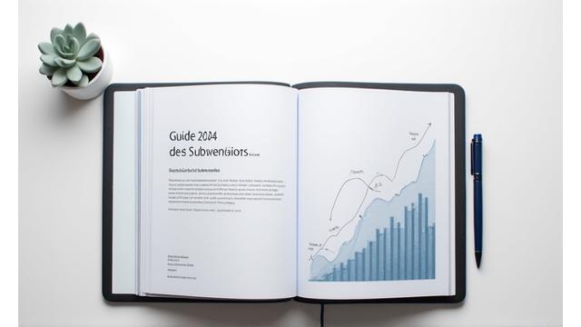 Illustration d'un guide imprimé avec des graphiques financiers.
