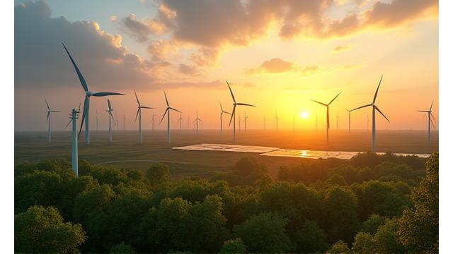 Photo d'un parc éolien sous un ciel bleu, symbolisant la transition énergétique