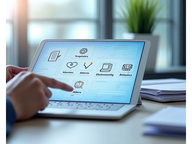 Personne travaillant sur un tableau de bord numérique affichant des graphiques et des icônes d'outils, symbolisant des ressources d'optimisation pour les appels d'offres.