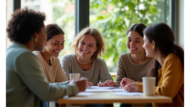 Membres d'une association à impact social interagissant joyeusement.