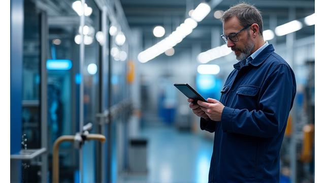 Ingénieur dans une usine moderne supervisant des machines.