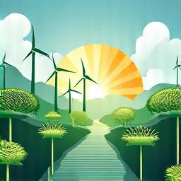 Panneaux solaires et éoliennes dans un paysage verdoyant, symbolisant une startup Cleantech.