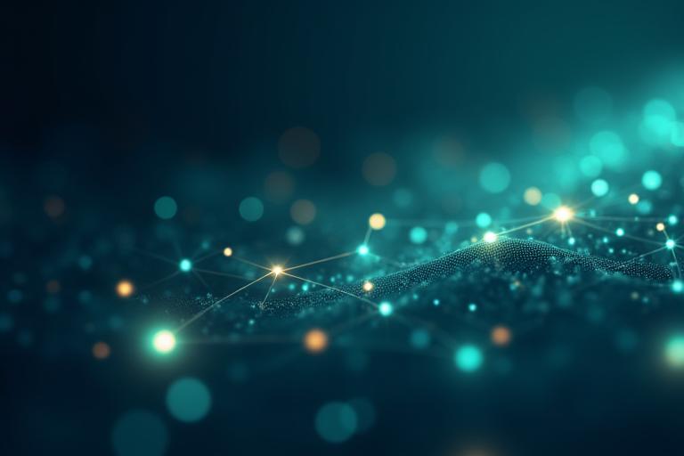 Illustration d'un réseau complexe et dynamique de points lumineux interconnectés, représentant l'écosystème startup parisien et ses connexions mondiales.