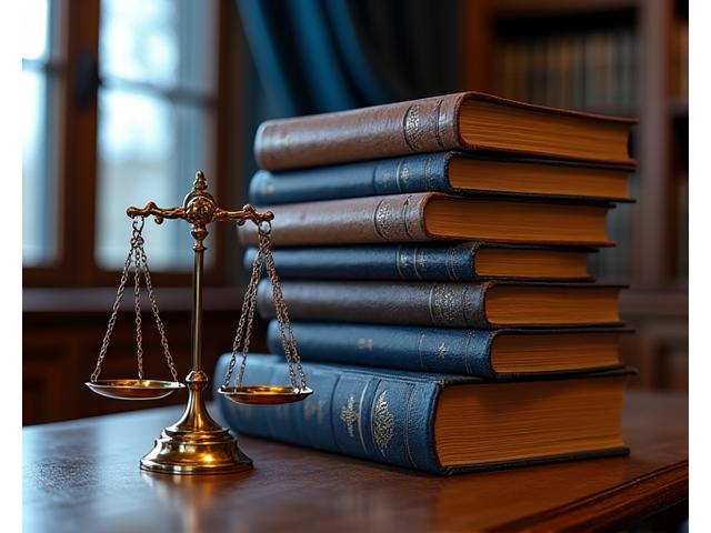 Des piles de livres de droit et une balance de justice sur un bureau d'un juriste, symbolisant l'expertise juridique spécialisée en conformité des aides d'État.